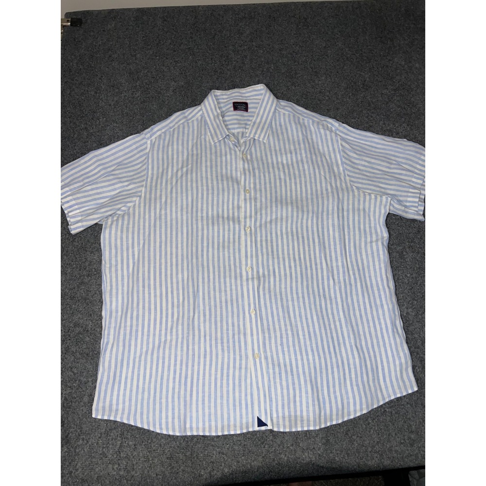 UNTUCKit Breckenridge Blue White Striped 100% Linen Shirt Mens 3XL 35874